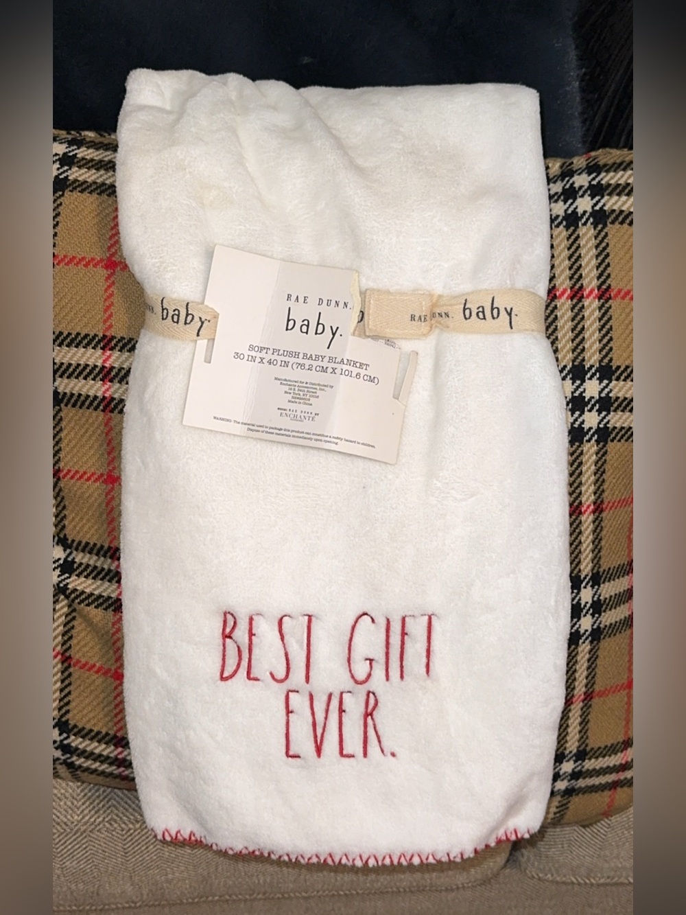 NWT Rae Dunn Baby White Plush Throw Blanket - "Best Gift Ever" 30x40